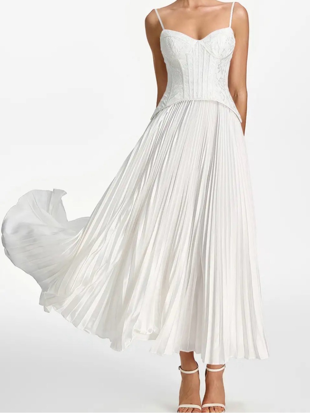Azazie Isolde White Lace A-Line Corset Maxi Dress. NWT